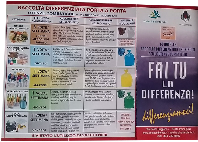Calendario di raccolta settimanale utente domestiche